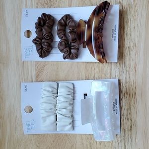 Time And Tru 2 Claws & 4 Faux Leather Clip Barrettes New